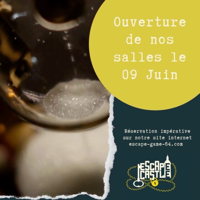 Nous sommes heureux de vous annoncer que l’Escape Castle rouvre ses portes le 9 juin ! ⌛️

Pensez à réserver votre session dès maintenant sur notre site internet : escape-game-64.com

Tentez de rentrer dans notre prestigieuse école de magie ou bien de dérober le diamant caché dans le Château 💎🪄

Pour plus de renseignements, contactez nous au 06 31 50 51 25, ou bien en message privé 📞